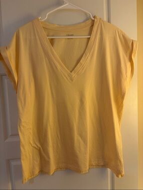 Frame Sunshine Yellow Vneck Muscle Tshirt with Rolled Detail (NWOT)
